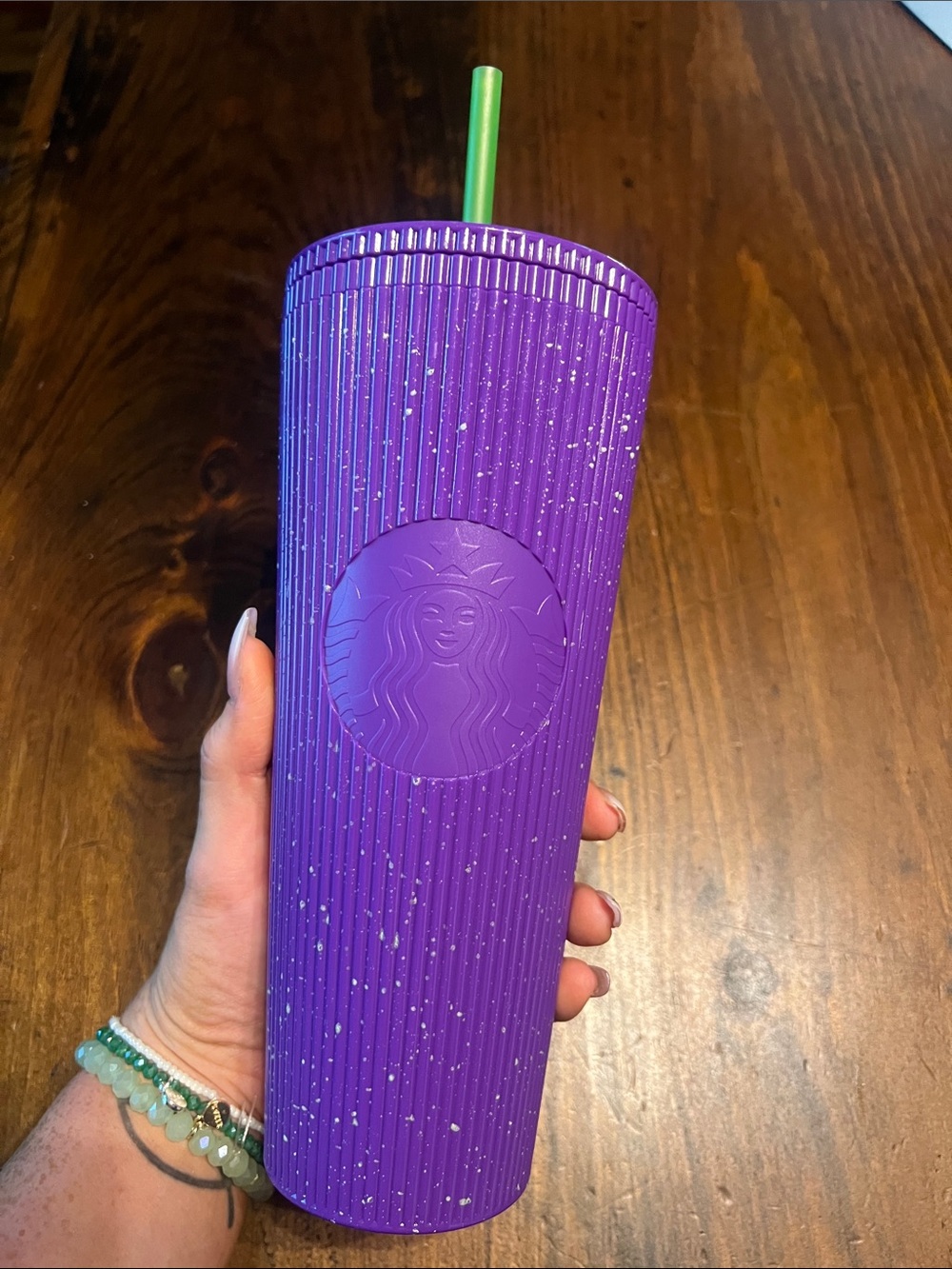Starbucks Purple Speckled Ribbed Tumbler with Green Straw